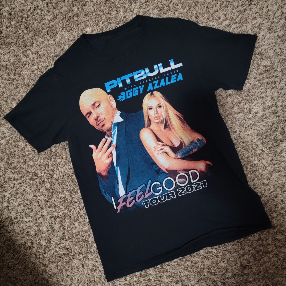 Pitbull Iggy Azalea Graphic Concert Tour Band Tee Black Blue Purple Hip-hop Rap